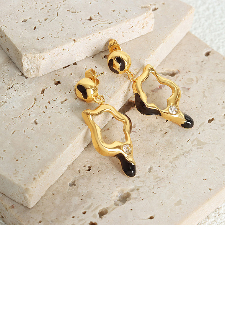 Fashion and Simple Plated Gold 316L Stainless Steel Hollow Irregular Star Earrings with Cubic Zirconia - Luxurious Look