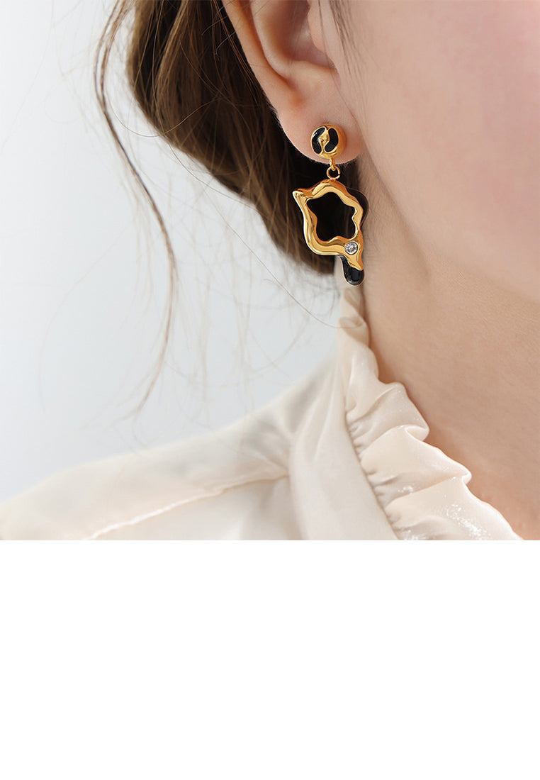 Fashion and Simple Plated Gold 316L Stainless Steel Hollow Irregular Star Earrings with Cubic Zirconia - Luxurious Look