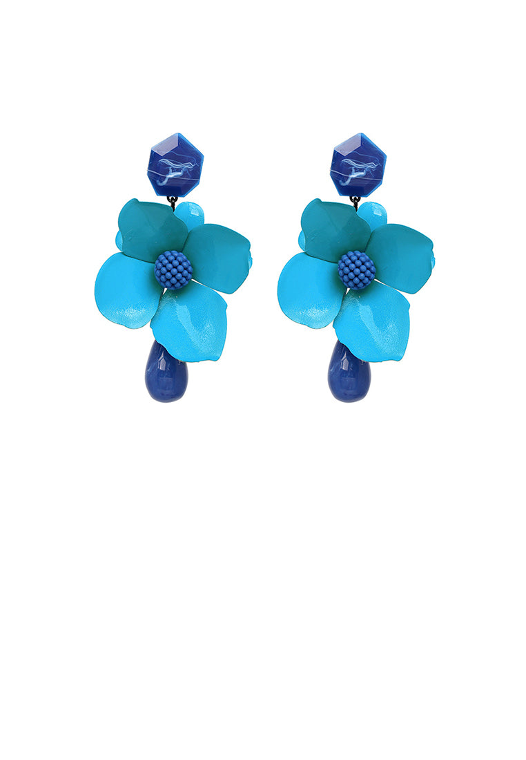 Fashion Exaggerated Blue Flower Water Drop-shaped Earrings