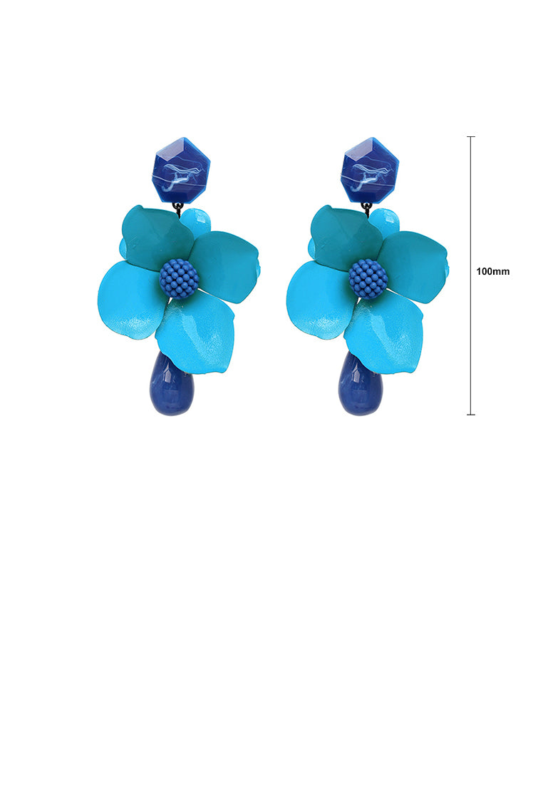 Fashion Exaggerated Blue Flower Water Drop-shaped Earrings
