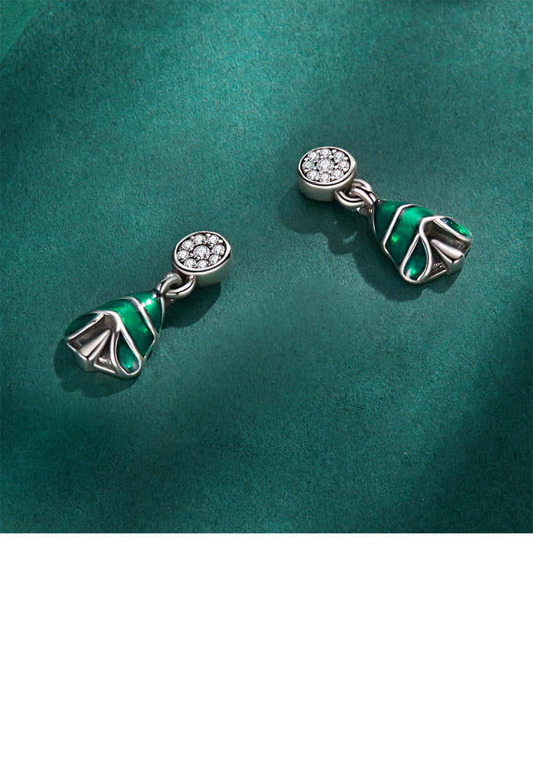 925 Sterling Silver Simple Cute Enamel Christmas Tree Stud Earrings with Cubic Zirconia - Luxurious Look