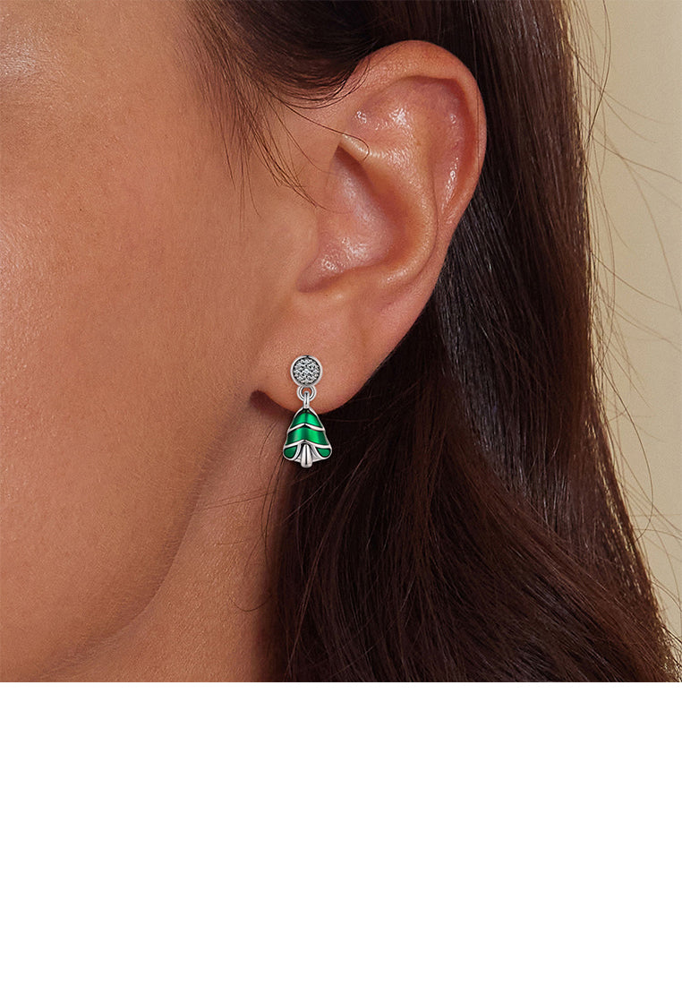925 Sterling Silver Simple Cute Enamel Christmas Tree Stud Earrings with Cubic Zirconia - Luxurious Look