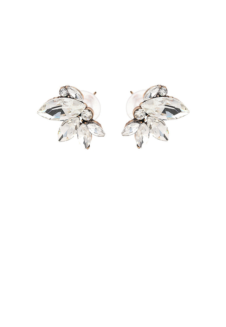 Fashion and Simple Plated Gold Flower Stud Earrings with White Cubic Zirconia - Luxurious Look