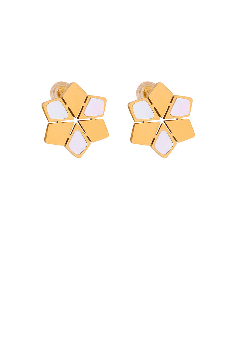 Simple and Temperament Plated Gold 316L Stainless Steel Snowflake Shell Stud Earrings