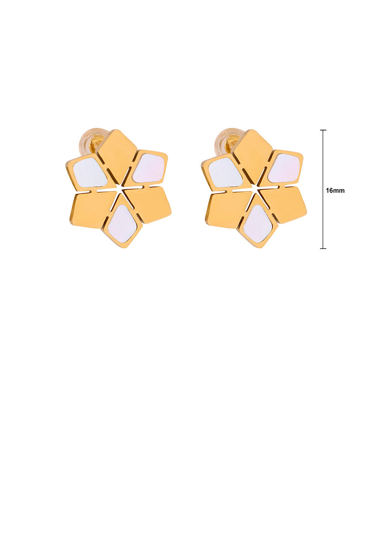 Simple and Temperament Plated Gold 316L Stainless Steel Snowflake Shell Stud Earrings
