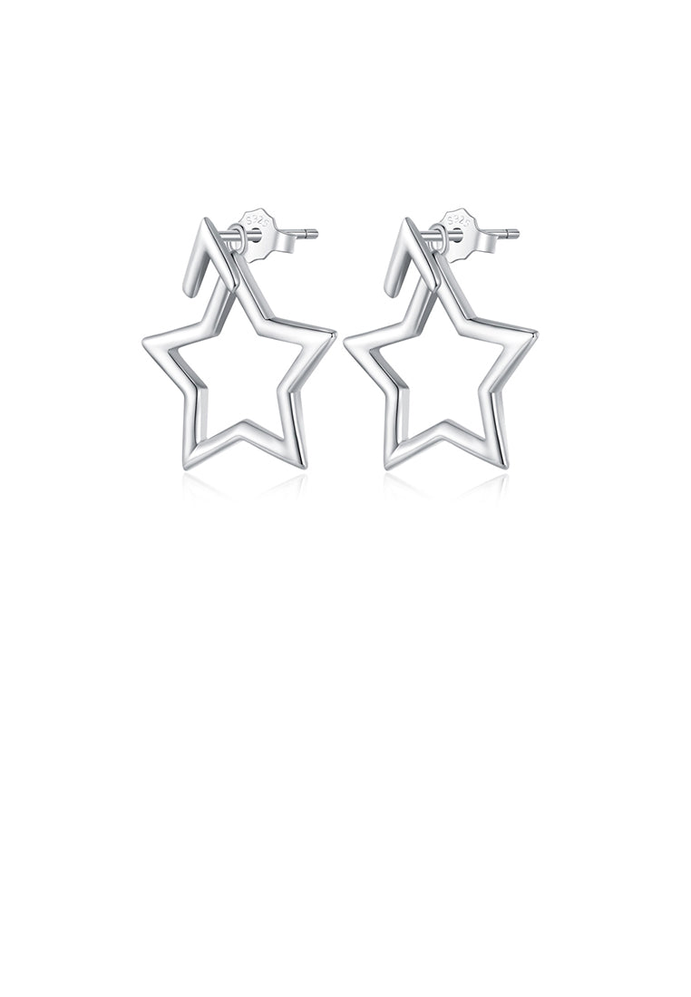 925 Sterling Silver Simple and Cute Hollow Star Stud Earrings