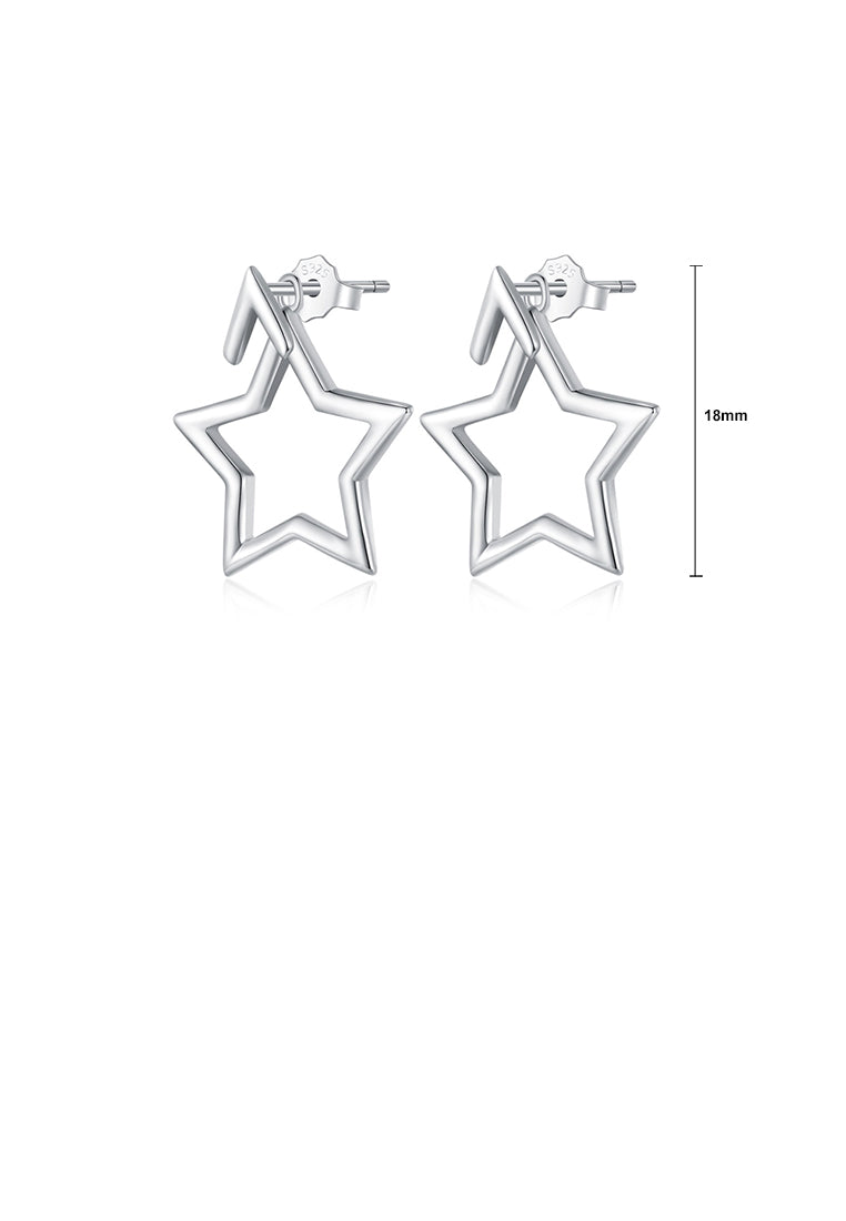 925 Sterling Silver Simple and Cute Hollow Star Stud Earrings