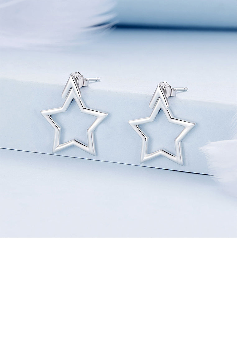 925 Sterling Silver Simple and Cute Hollow Star Stud Earrings