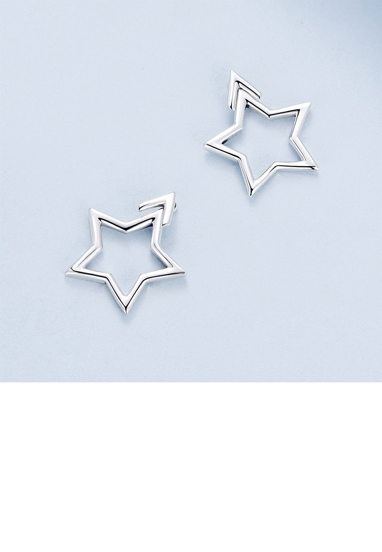 925 Sterling Silver Simple and Cute Hollow Star Stud Earrings
