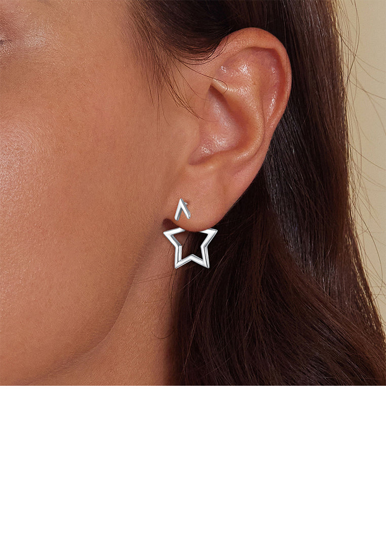 925 Sterling Silver Simple and Cute Hollow Star Stud Earrings