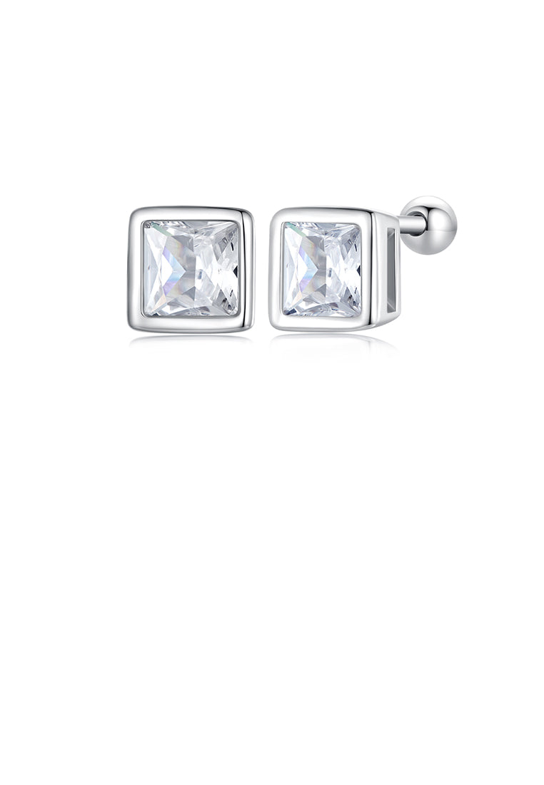 925 Sterling Silver Simple Fashion Geometric Square Stud Earrings with Cubic Zirconia - Luxurious Look