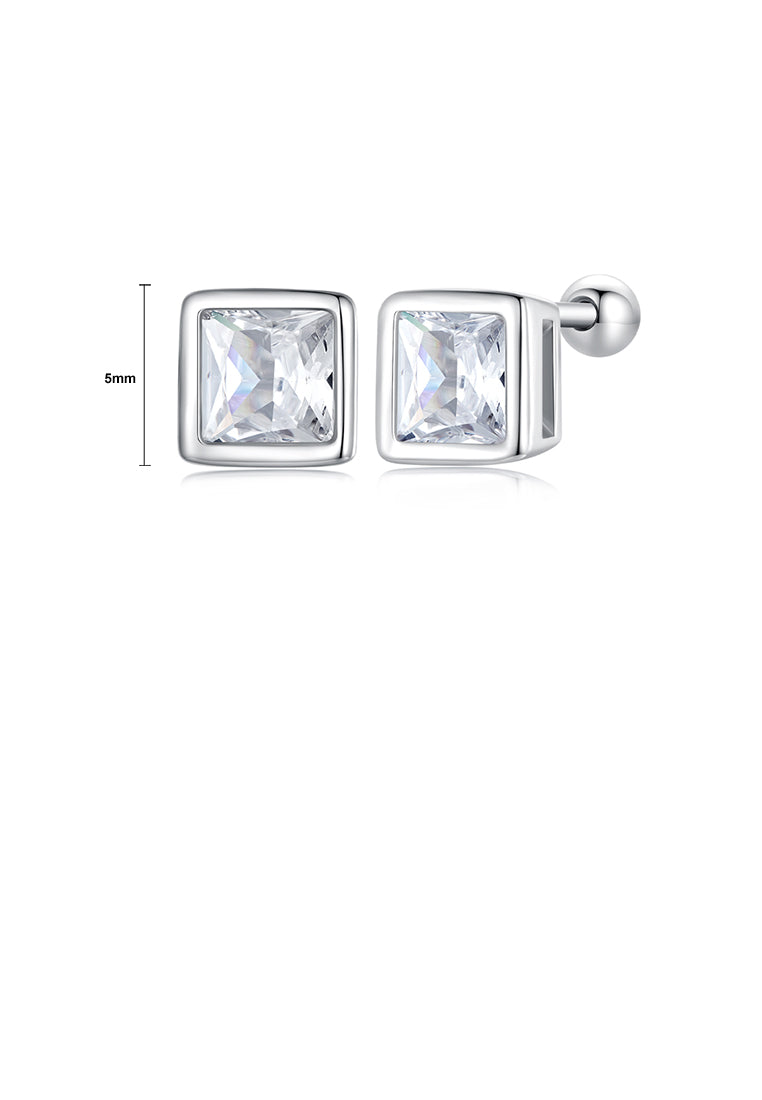 925 Sterling Silver Simple Fashion Geometric Square Stud Earrings with Cubic Zirconia - Luxurious Look