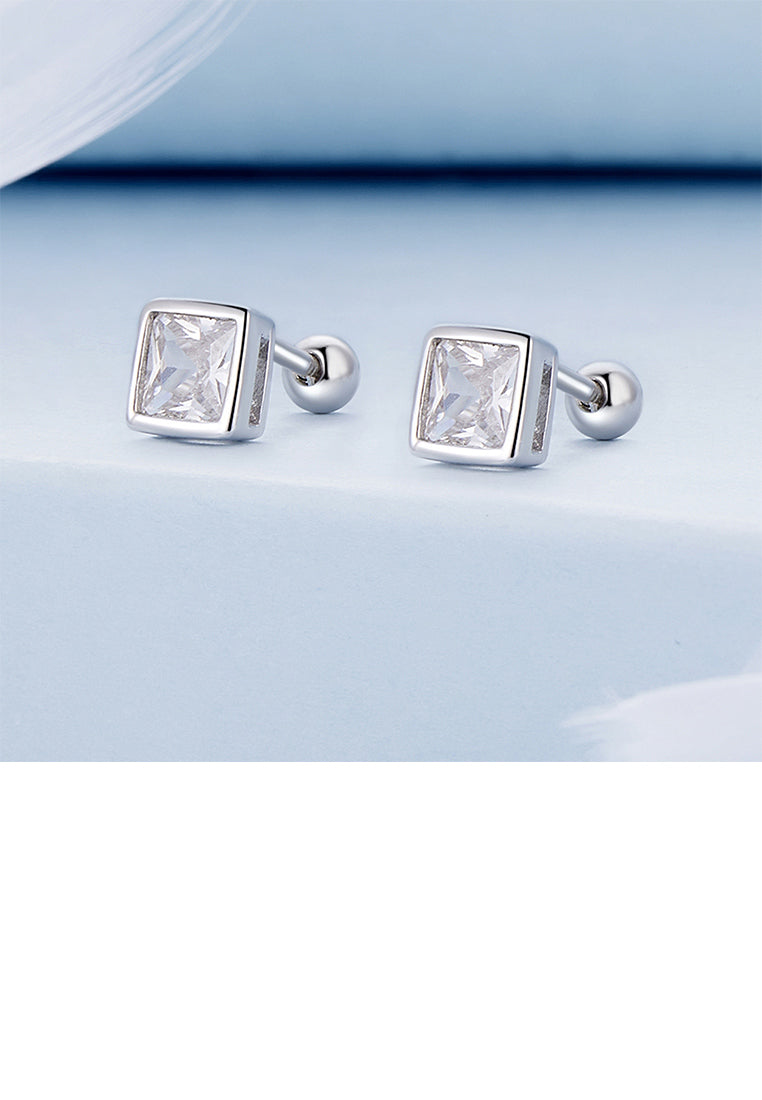 925 Sterling Silver Simple Fashion Geometric Square Stud Earrings with Cubic Zirconia - Luxurious Look