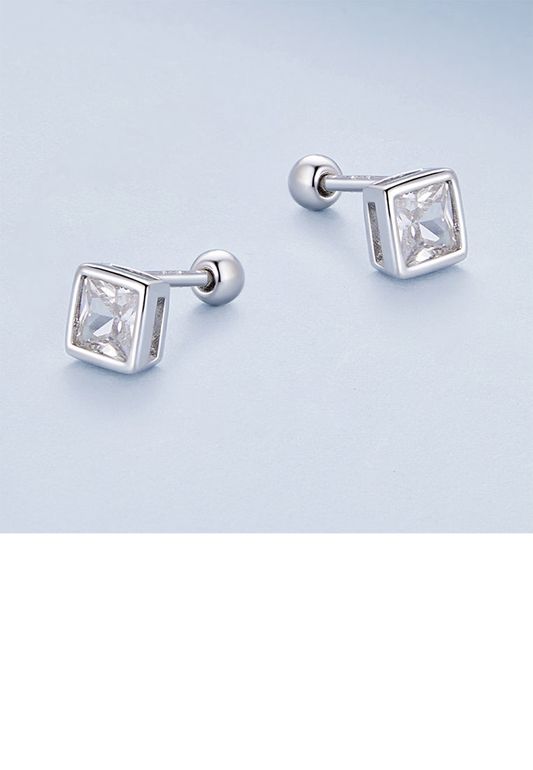 925 Sterling Silver Simple Fashion Geometric Square Stud Earrings with Cubic Zirconia - Luxurious Look