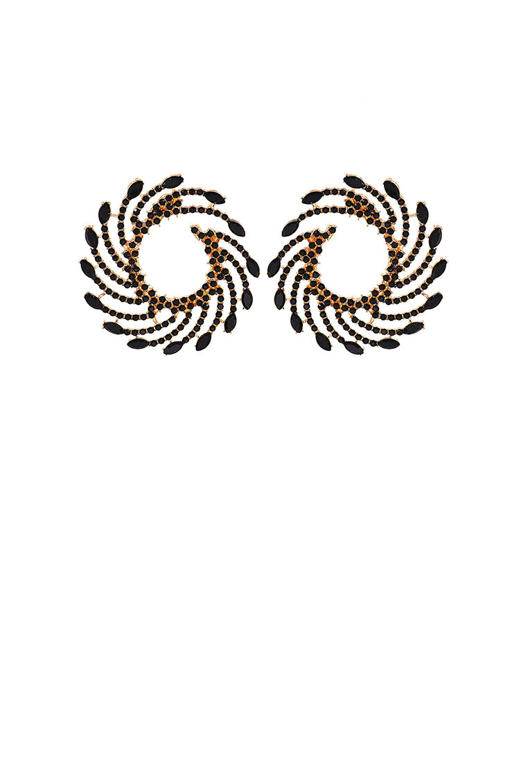 Fashion and Personalized Plated Gold Whirlwind Fireworks Stud Earrings with Black Cubic Zirconia - Luxurious Look
