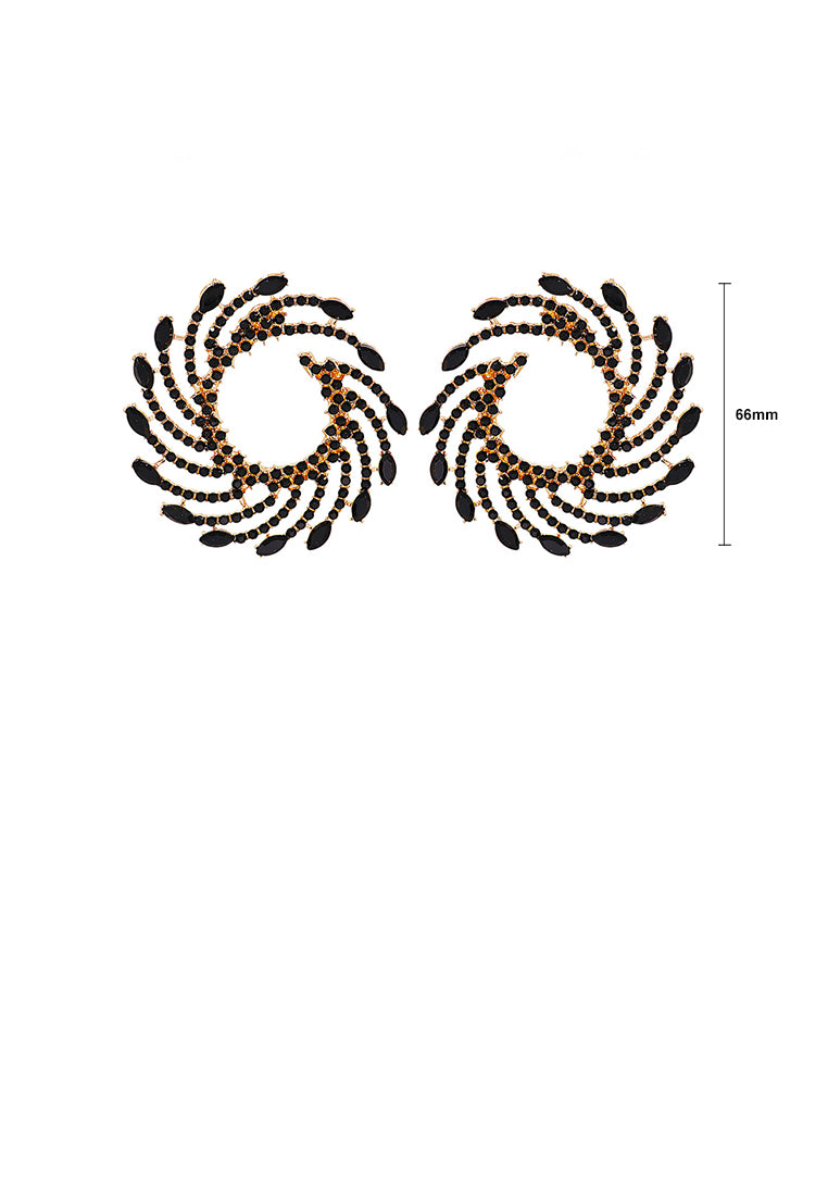 Fashion and Personalized Plated Gold Whirlwind Fireworks Stud Earrings with Black Cubic Zirconia - Luxurious Look