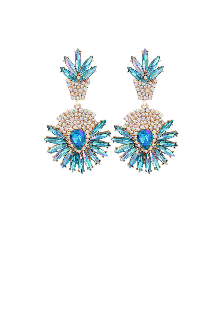 Fashion Brilliant Plated Gold Floral Geometric Round Earrings with Light Blue Cubic Zirconia - Luxurious Look