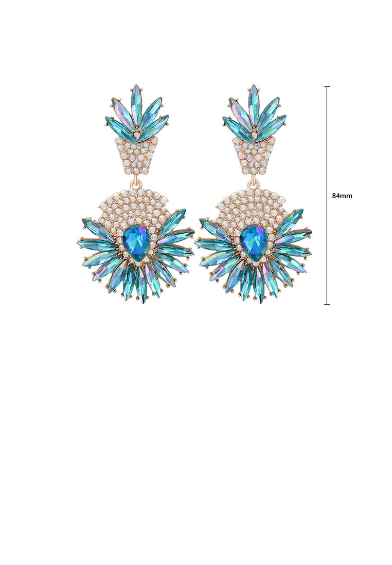 Fashion Brilliant Plated Gold Floral Geometric Round Earrings with Light Blue Cubic Zirconia - Luxurious Look