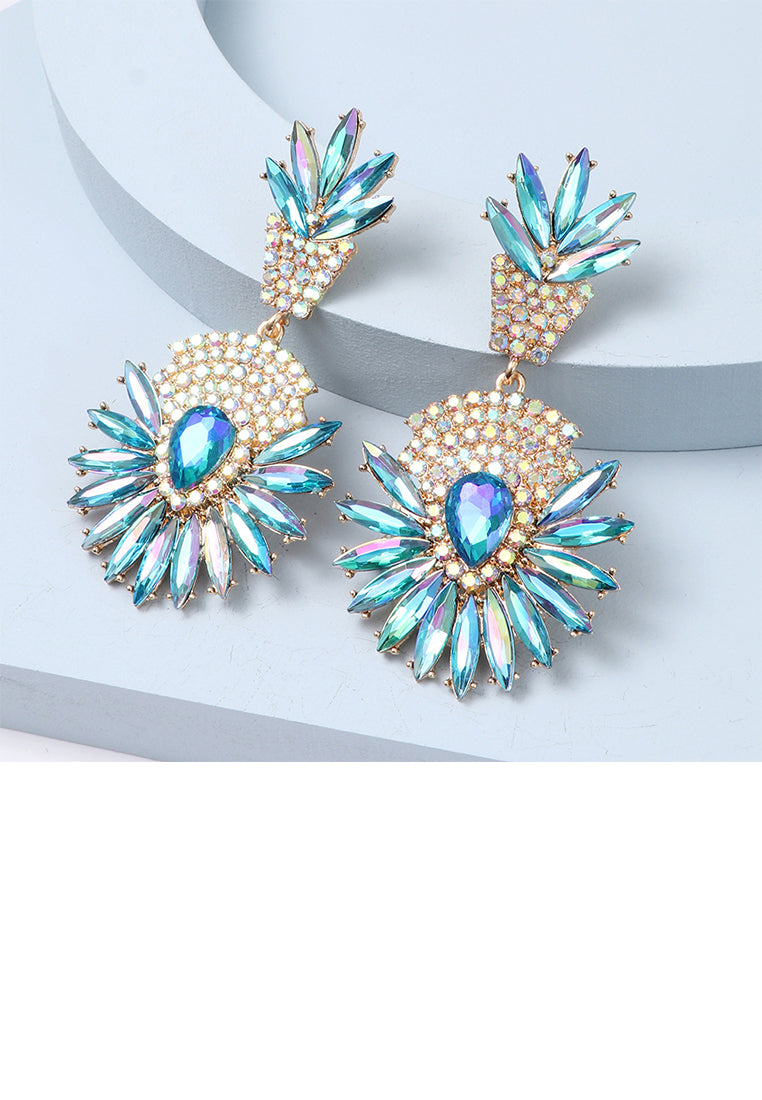 Fashion Brilliant Plated Gold Floral Geometric Round Earrings with Light Blue Cubic Zirconia - Luxurious Look