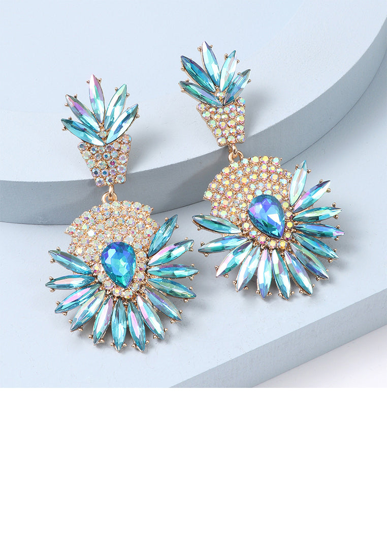 Fashion Brilliant Plated Gold Floral Geometric Round Earrings with Light Blue Cubic Zirconia - Luxurious Look