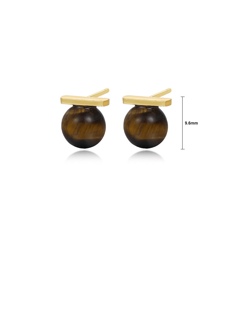 925 Sterling Silver Plated Gold Simple Vintage Geometric Round Stud Earrings