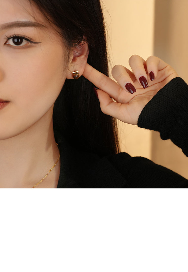 925 Sterling Silver Plated Gold Simple Vintage Geometric Round Stud Earrings