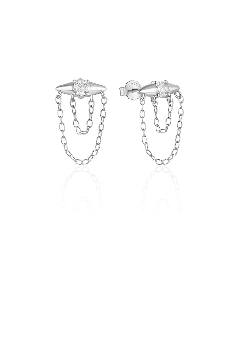 925 Sterling Silver Simple Personalized Rivet Tassel Stud Earrings with Cubic Zirconia - Luxurious Look