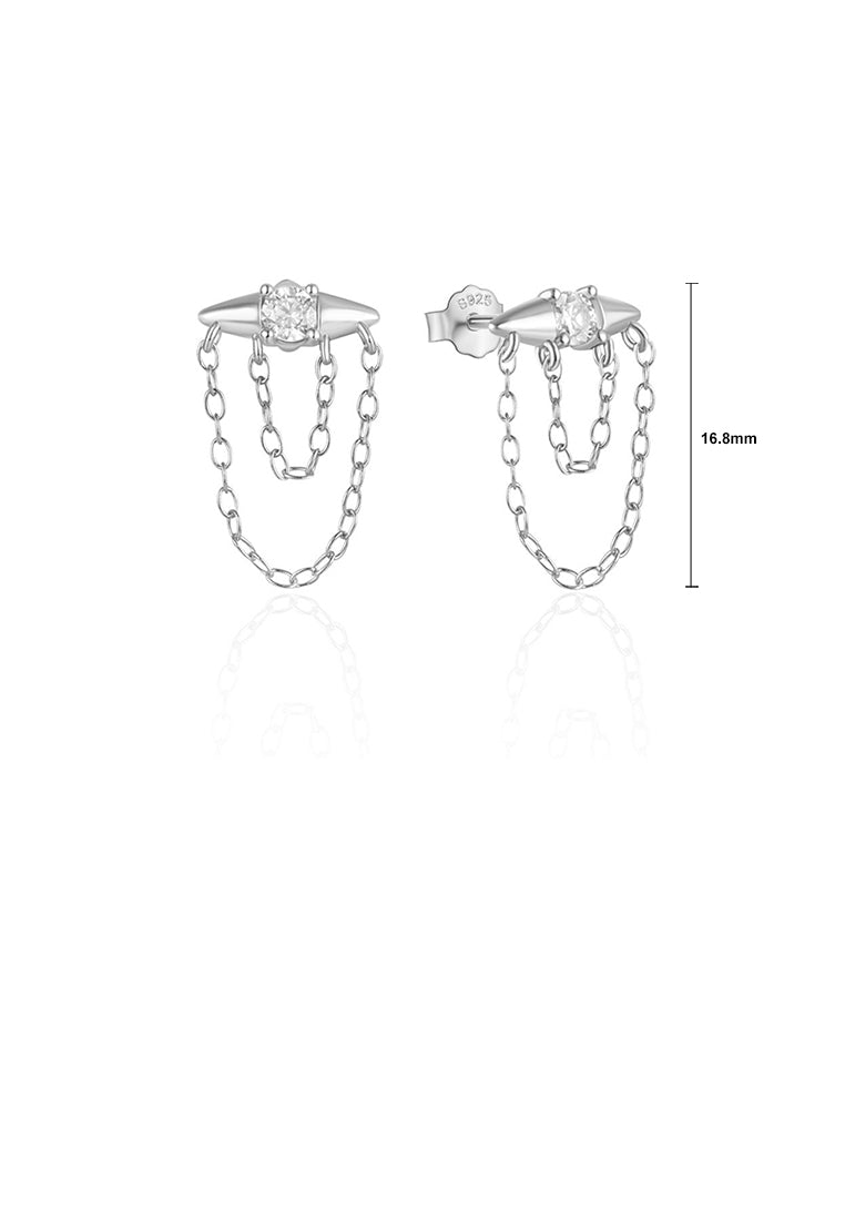 925 Sterling Silver Simple Personalized Rivet Tassel Stud Earrings with Cubic Zirconia - Luxurious Look