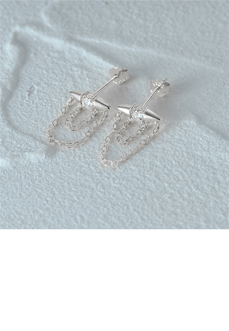 925 Sterling Silver Simple Personalized Rivet Tassel Stud Earrings with Cubic Zirconia - Luxurious Look