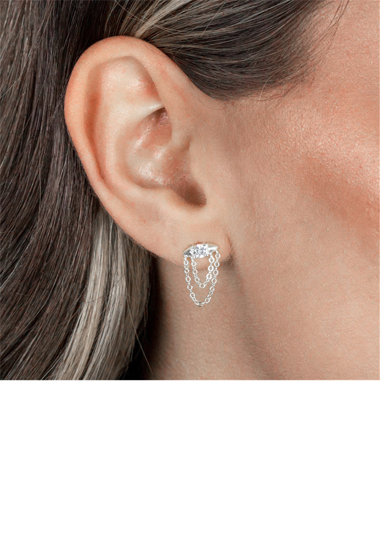925 Sterling Silver Simple Personalized Rivet Tassel Stud Earrings with Cubic Zirconia - Luxurious Look