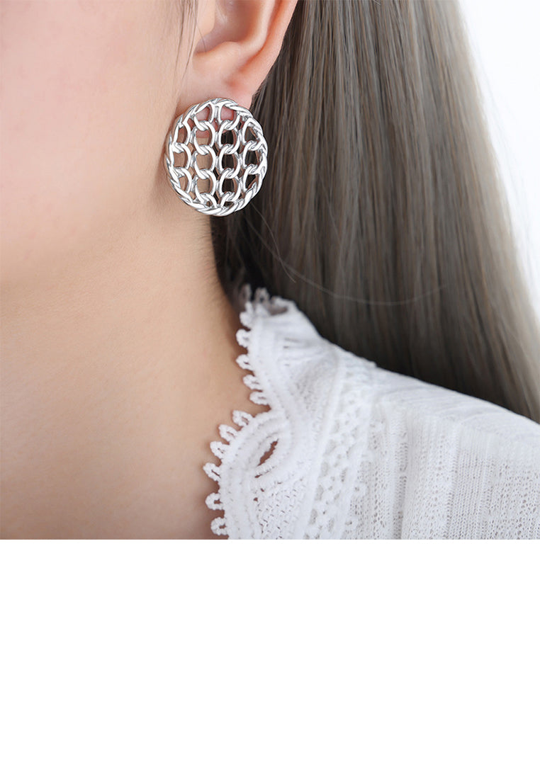 Simple and Personalized 316L Stainless Steel Hollow Braided Geometric Round Stud Earrings