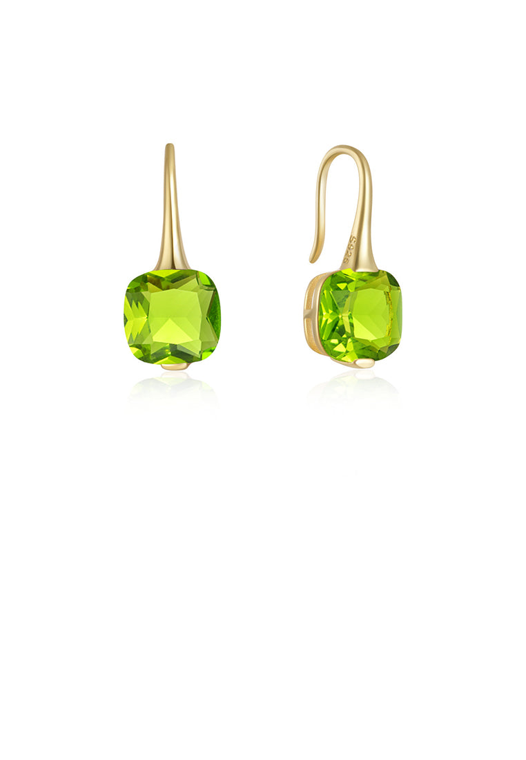925 Sterling Silver Plated Gold Simple Fashion Geometric Square Earrings with Green Cubic Zirconia - Luxurious Look