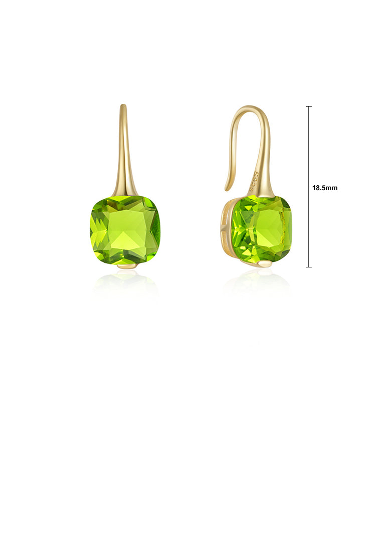 925 Sterling Silver Plated Gold Simple Fashion Geometric Square Earrings with Green Cubic Zirconia - Luxurious Look