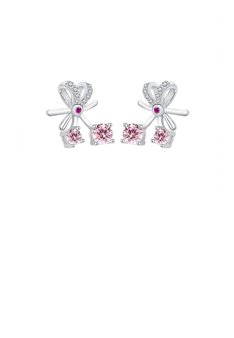 925 Sterling Silver Fashion Sweet Cherry Stud Earrings with Pink Cubic Zirconia - Luxurious Look - Vibrant Color