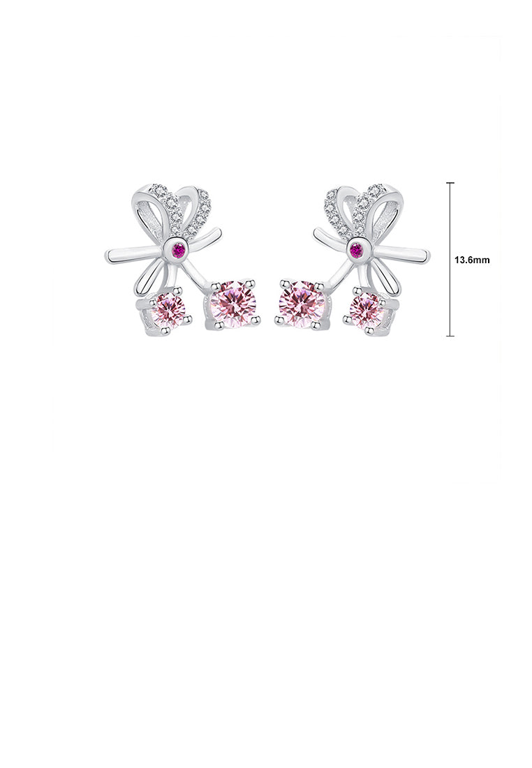 925 Sterling Silver Fashion Sweet Cherry Stud Earrings with Pink Cubic Zirconia - Luxurious Look - Vibrant Color