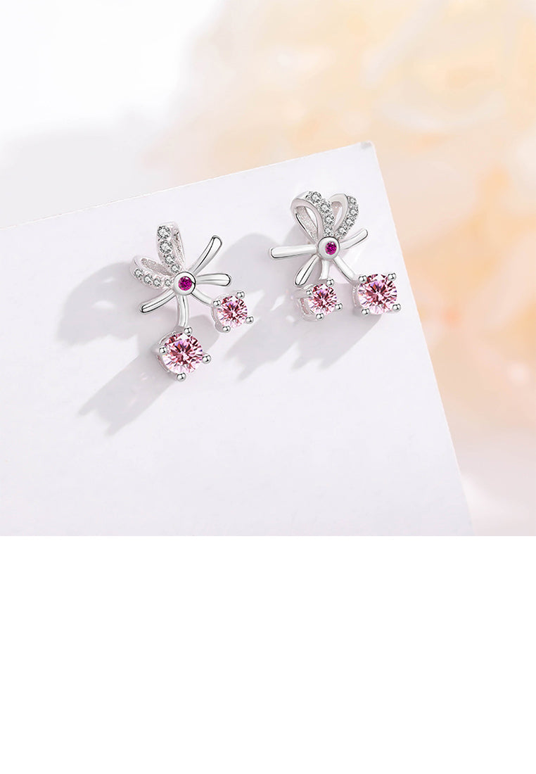 925 Sterling Silver Fashion Sweet Cherry Stud Earrings with Pink Cubic Zirconia - Luxurious Look - Vibrant Color