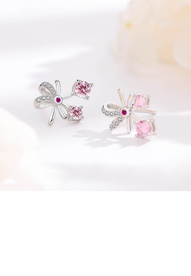 925 Sterling Silver Fashion Sweet Cherry Stud Earrings with Pink Cubic Zirconia - Luxurious Look - Vibrant Color
