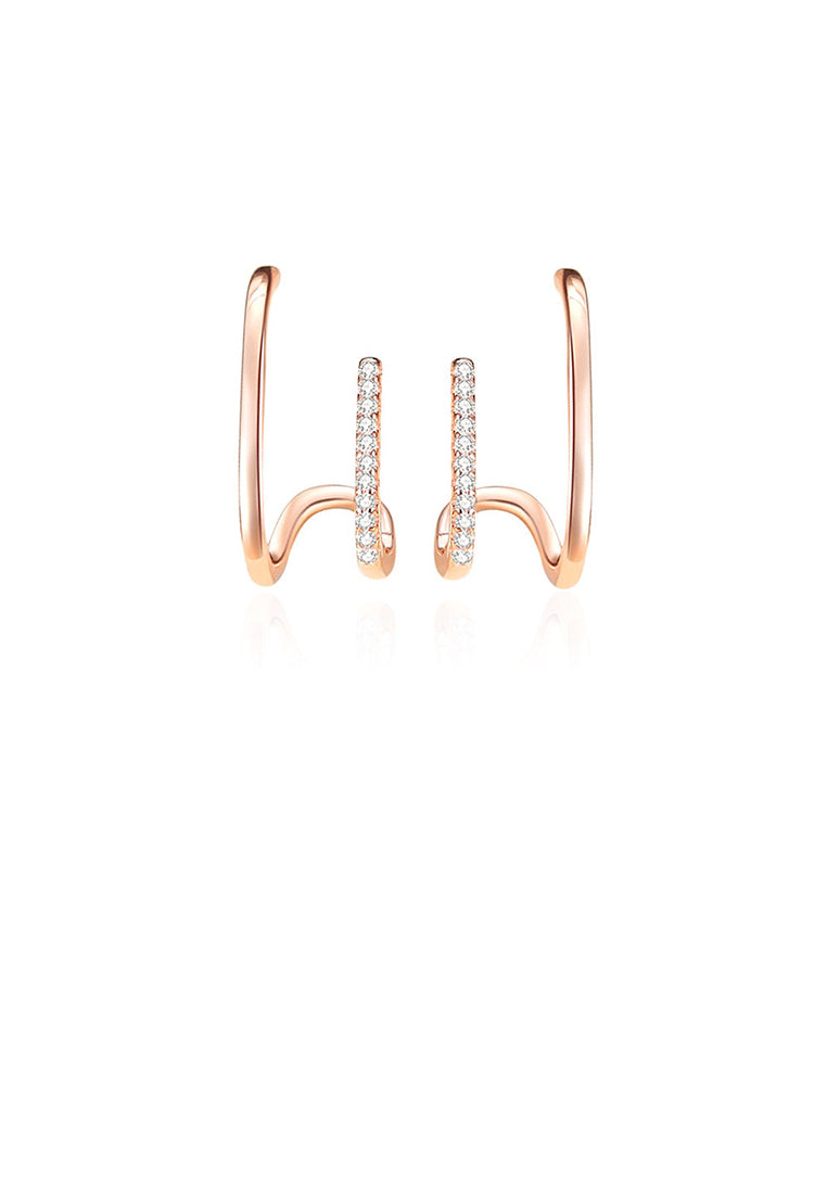 925 Sterling Silver Plated Rose Gold Simple and Personalized Double Row Geometric Stud Earrings with Cubic Zirconia - Luxurious Look