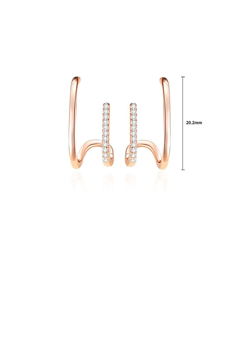925 Sterling Silver Plated Rose Gold Simple and Personalized Double Row Geometric Stud Earrings with Cubic Zirconia - Luxurious Look
