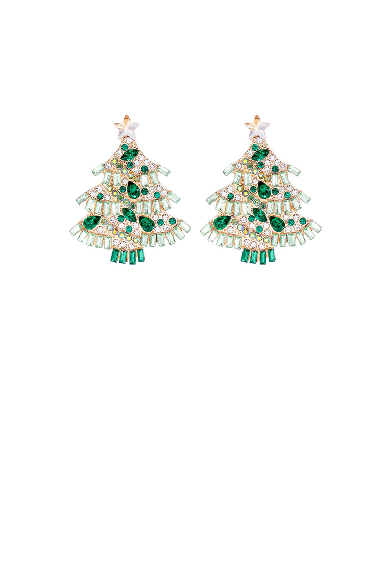 Fashion Brilliant Plated Gold Christmas Tree Stud Earrings with Green Cubic Zirconia - Luxurious Look