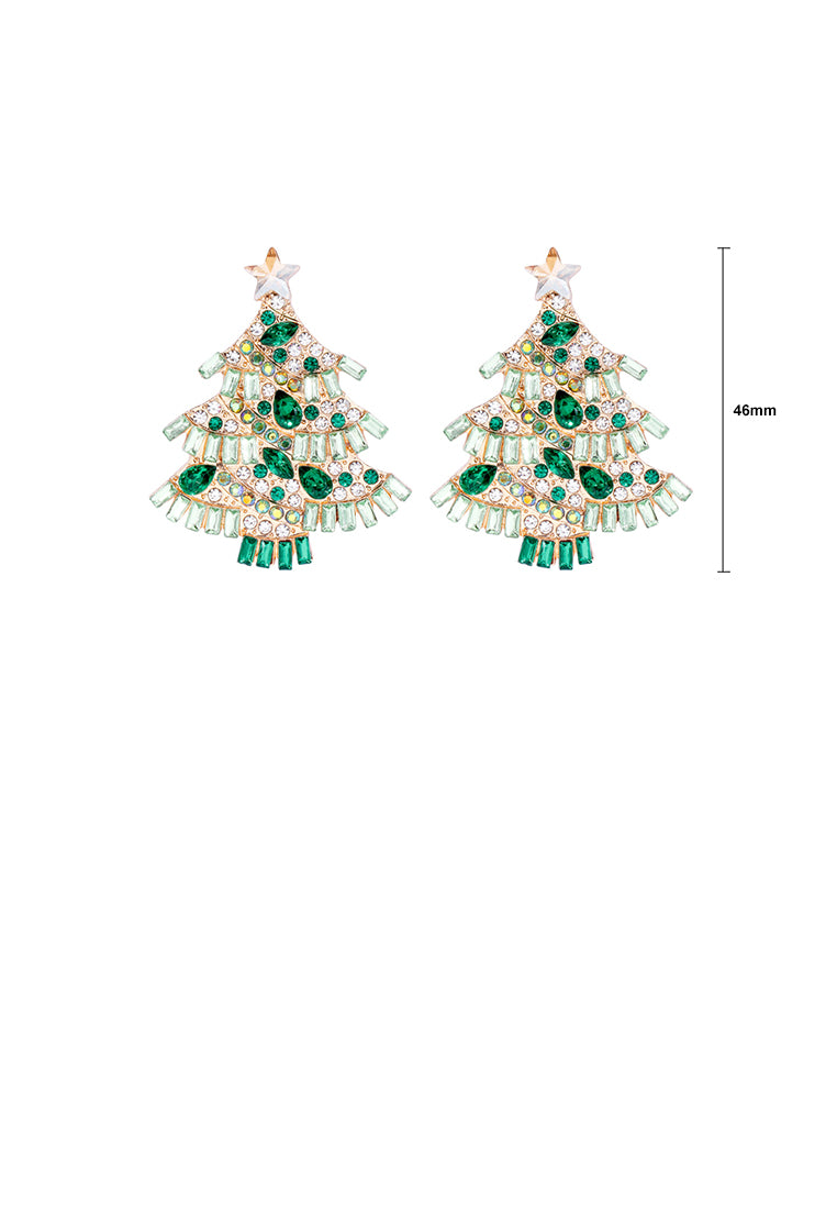 Fashion Brilliant Plated Gold Christmas Tree Stud Earrings with Green Cubic Zirconia - Luxurious Look