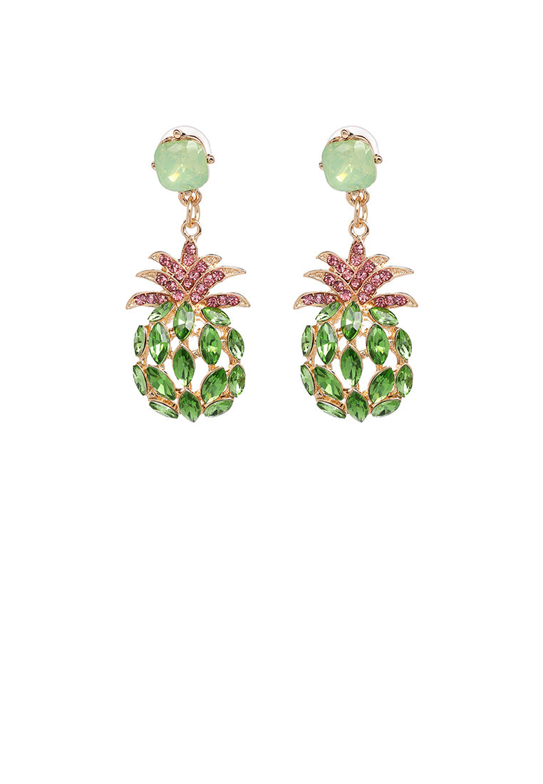 Fashion Sweet Plated Gold Pineapple Earrings with Green Cubic Zirconia - Luxurious Look