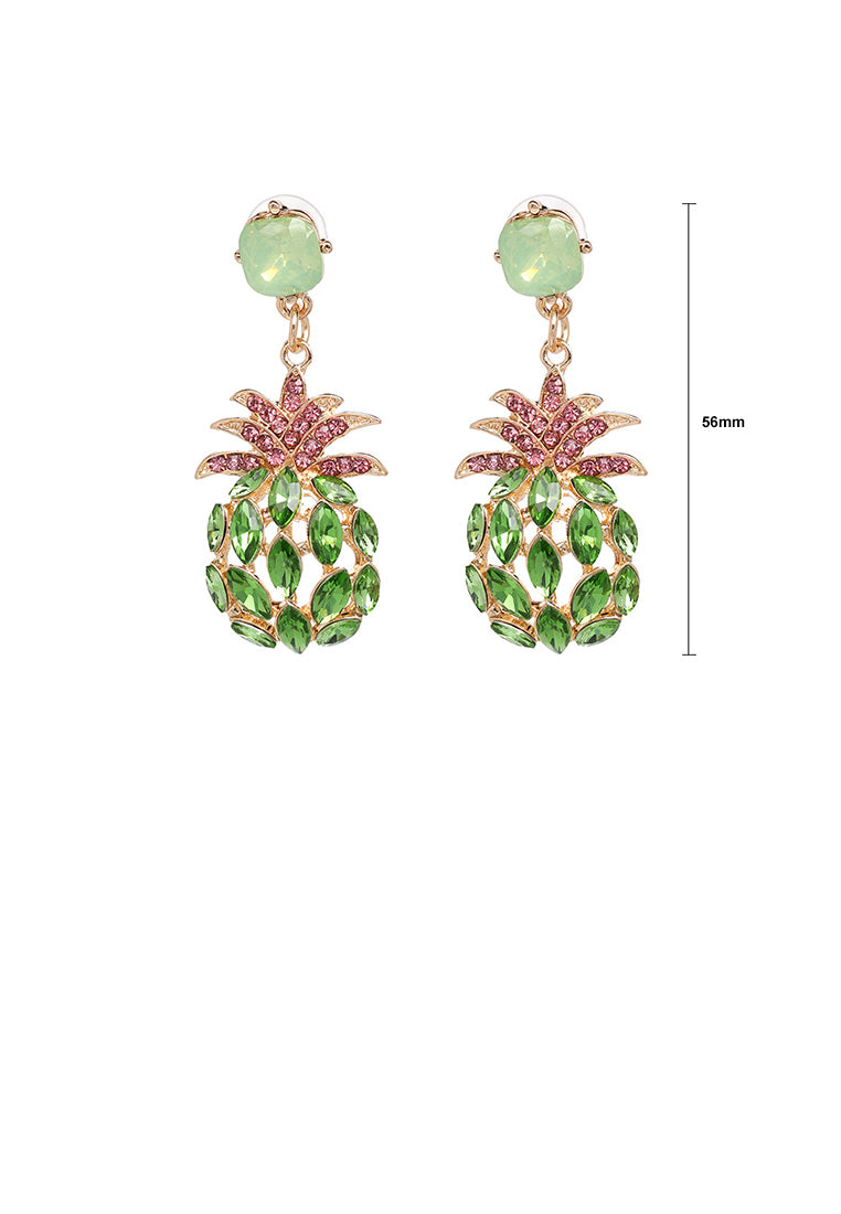 Fashion Sweet Plated Gold Pineapple Earrings with Green Cubic Zirconia - Luxurious Look