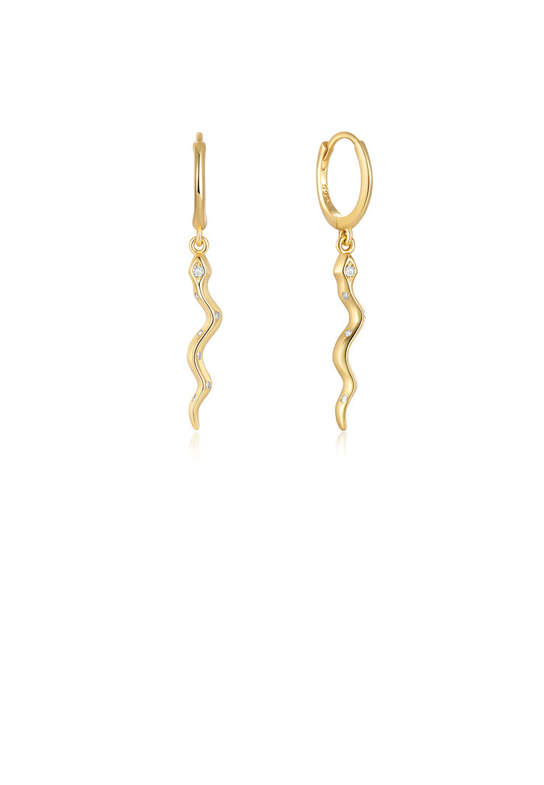 925 Sterling Silver Plated Gold Simple Personalized Snake Shape Geometric Earrings with Green Cubic Zirconia - Luxurious Look