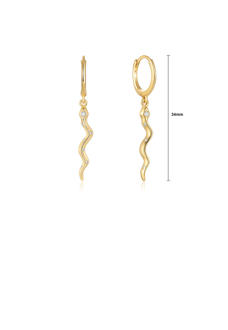 925 Sterling Silver Plated Gold Simple Personalized Snake Shape Geometric Earrings with Green Cubic Zirconia - Luxurious Look