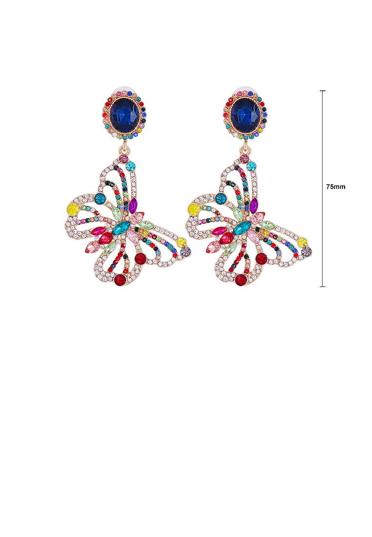 Fashion and Elegant Plated Gold Hollow Butterfly Earrings with Colored Cubic Zirconia - Luxurious Look