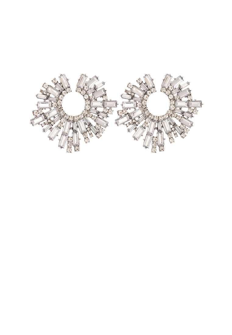 Fashion Brilliant Plated Gold Geometric Stud Earrings with White Cubic Zirconia - Luxurious Look