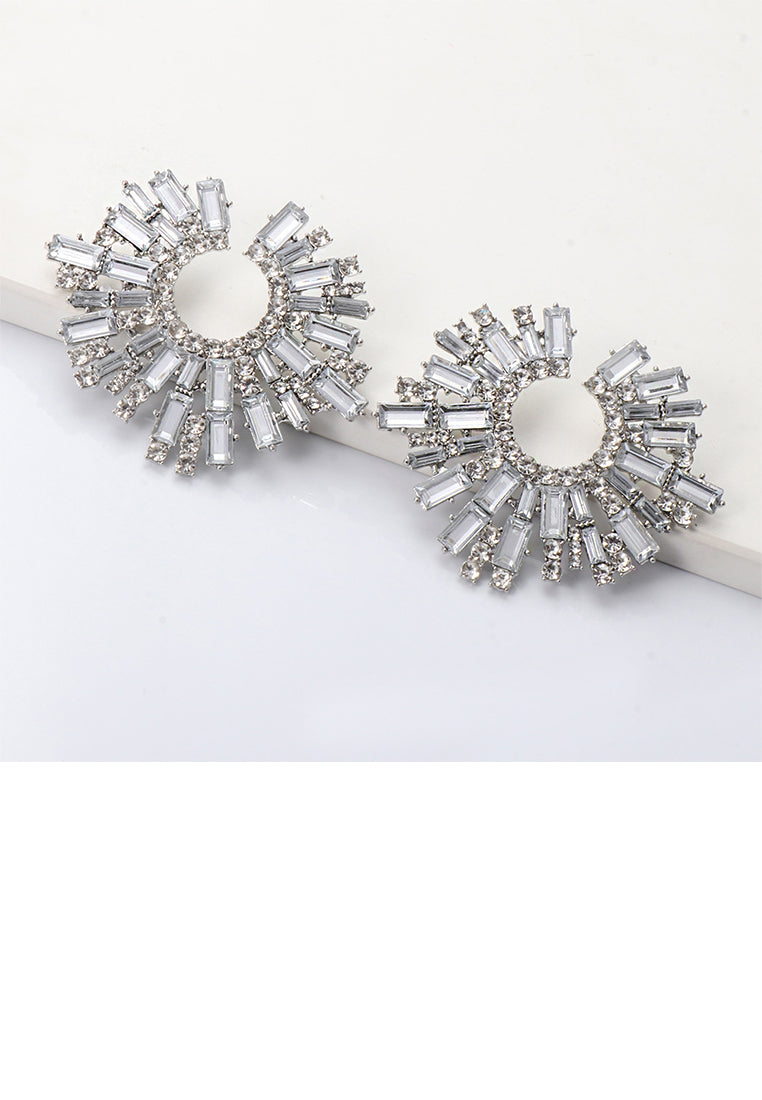 Fashion Brilliant Plated Gold Geometric Stud Earrings with White Cubic Zirconia - Luxurious Look