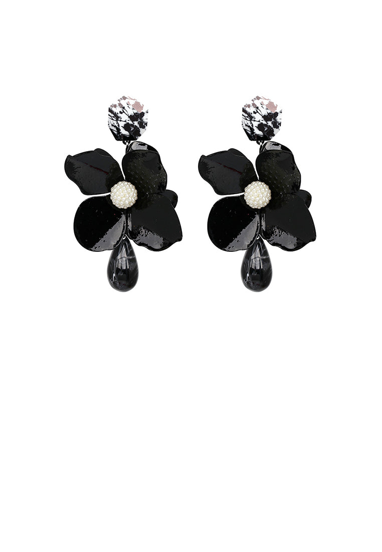 Fashion Exaggerated Black Flower Water Drop-shaped Earrings
