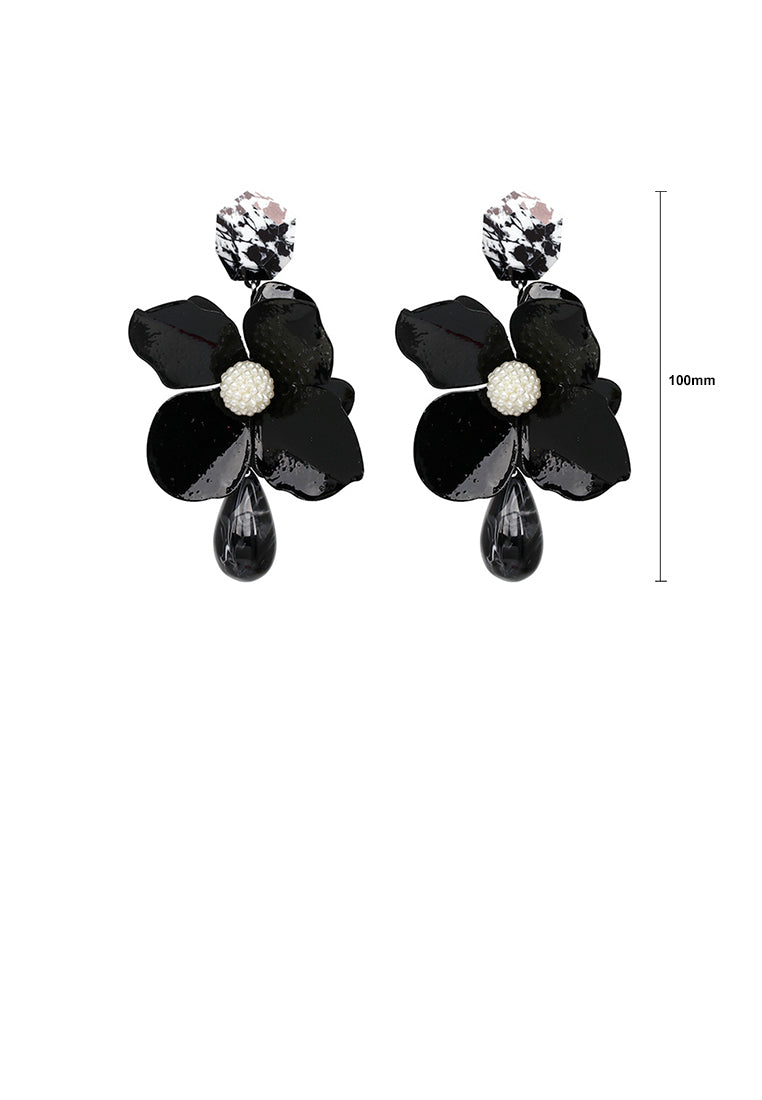 Fashion Exaggerated Black Flower Water Drop-shaped Earrings